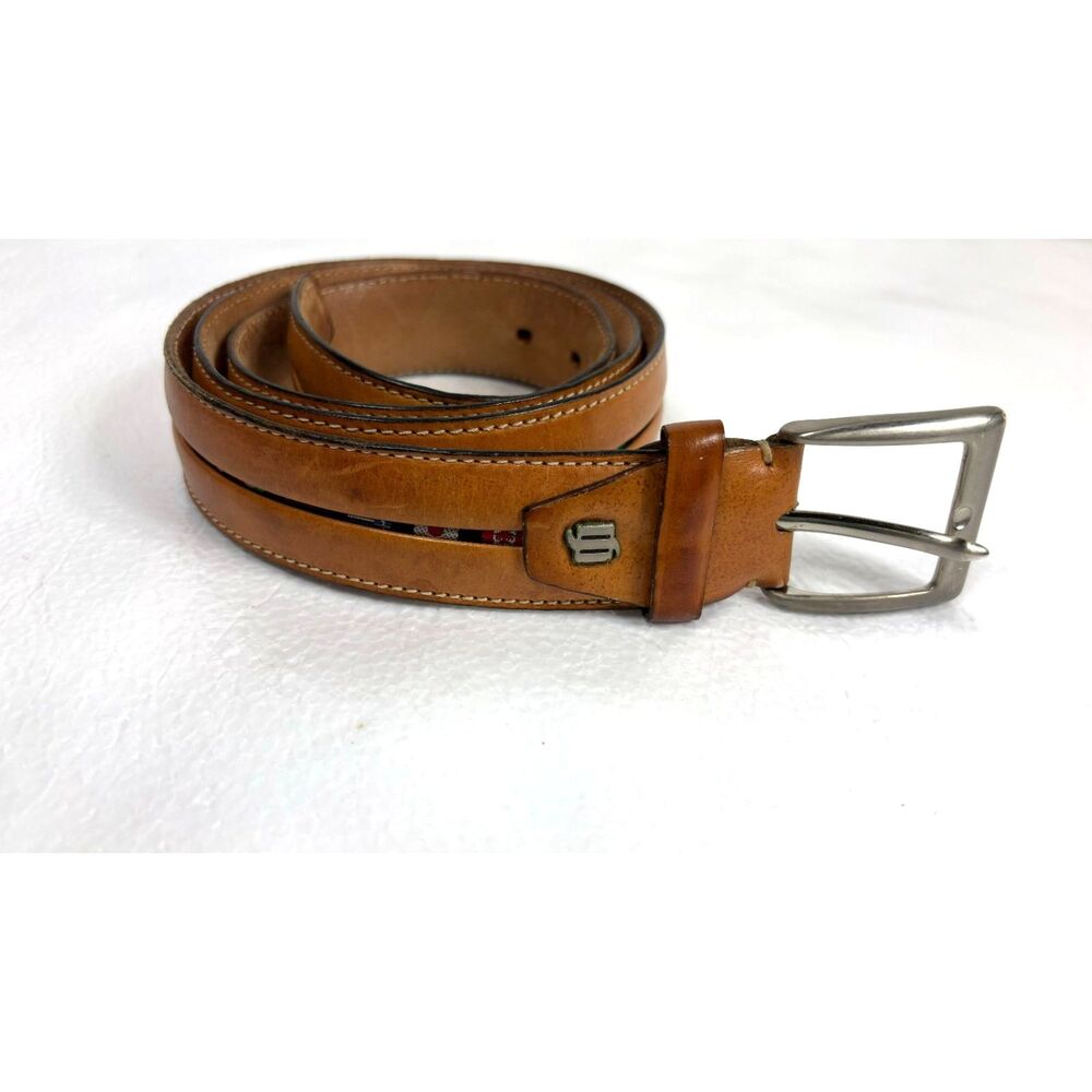Stefano Corsini Handmade in Italy Leather Belt Brown with Flags in Middle 40
